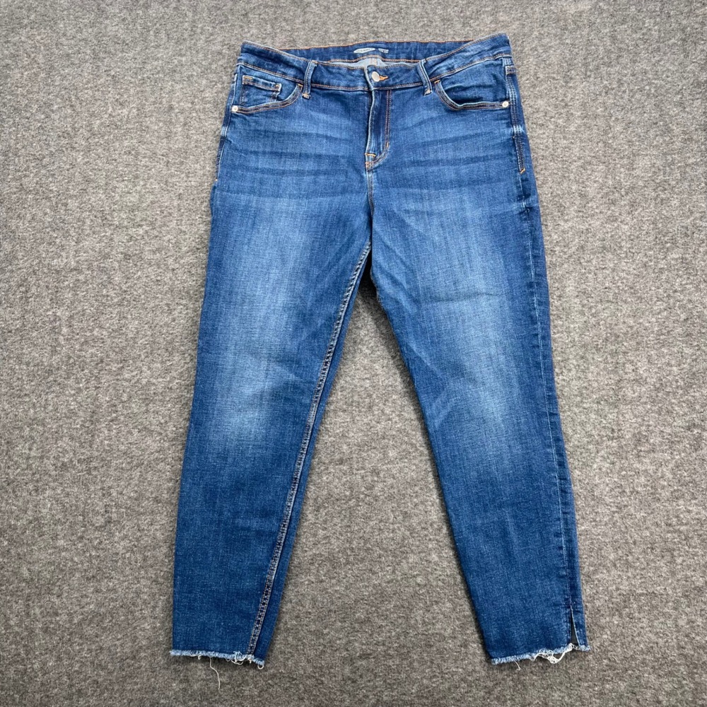Old Navy Rockstar Super Skinny Jeans Women 14 Medium Wash Raw Hem Side Slit Blue